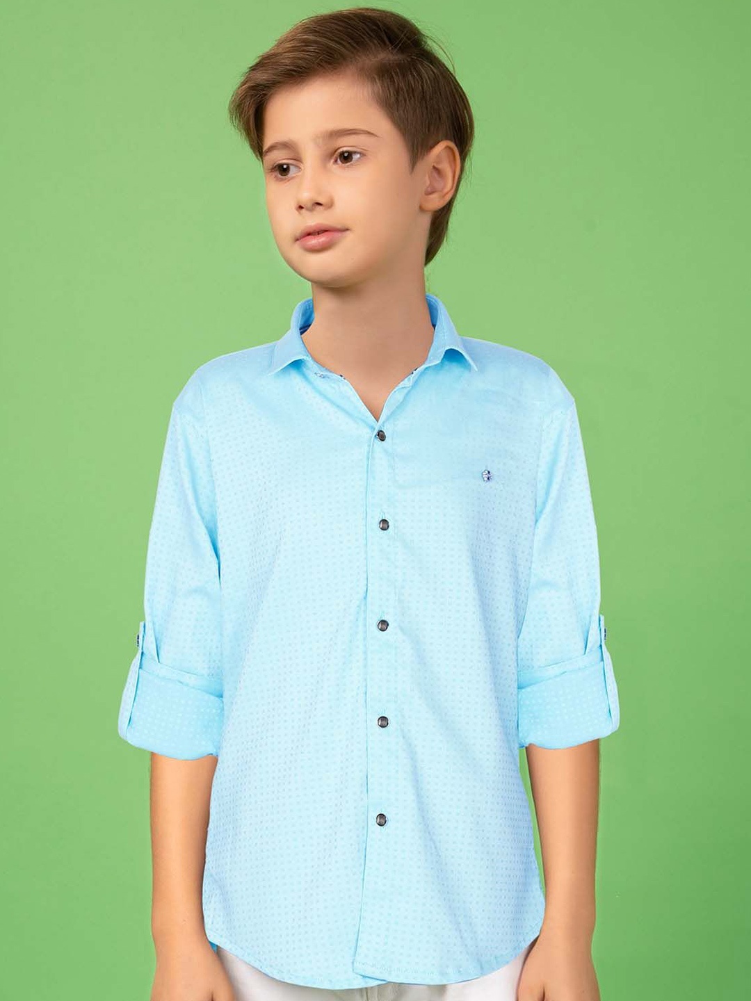 

MashUp Boys Classic Spread Collar Solid Cotton Casual Shirt, Blue