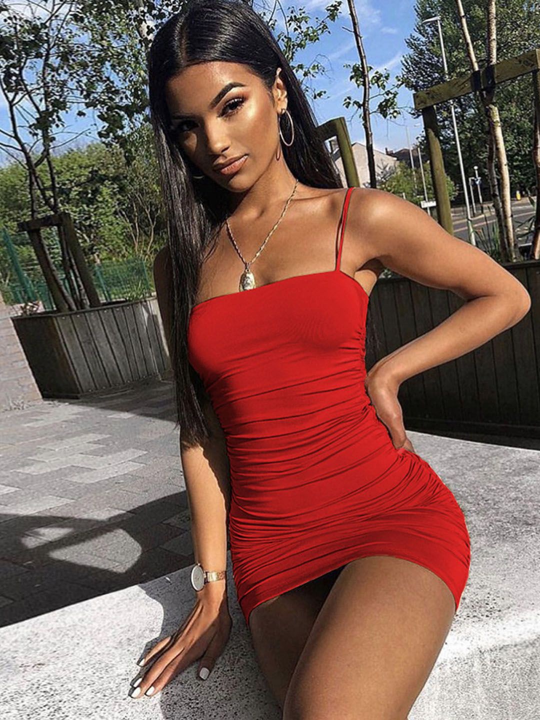 

StyleCast Women Shoulder Straps Bodycon Dress, Red