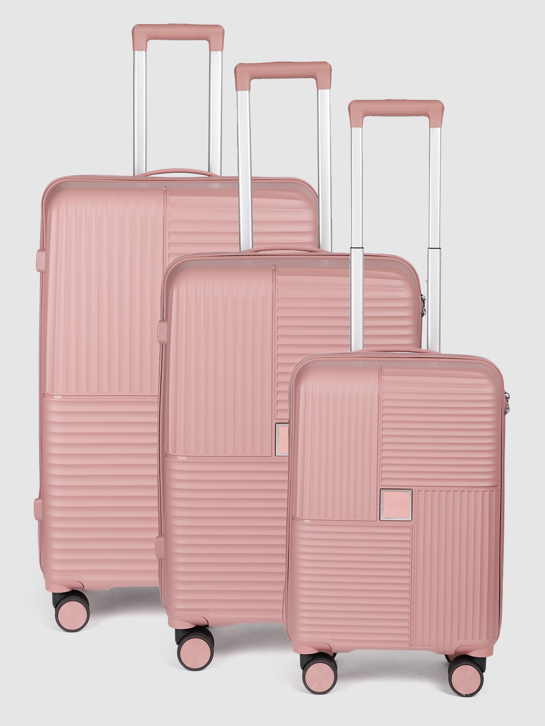 

Teakwood Leathers Set of 3 Gear Textured 360-Degree Rotation Hard Trolley Bags, Pink