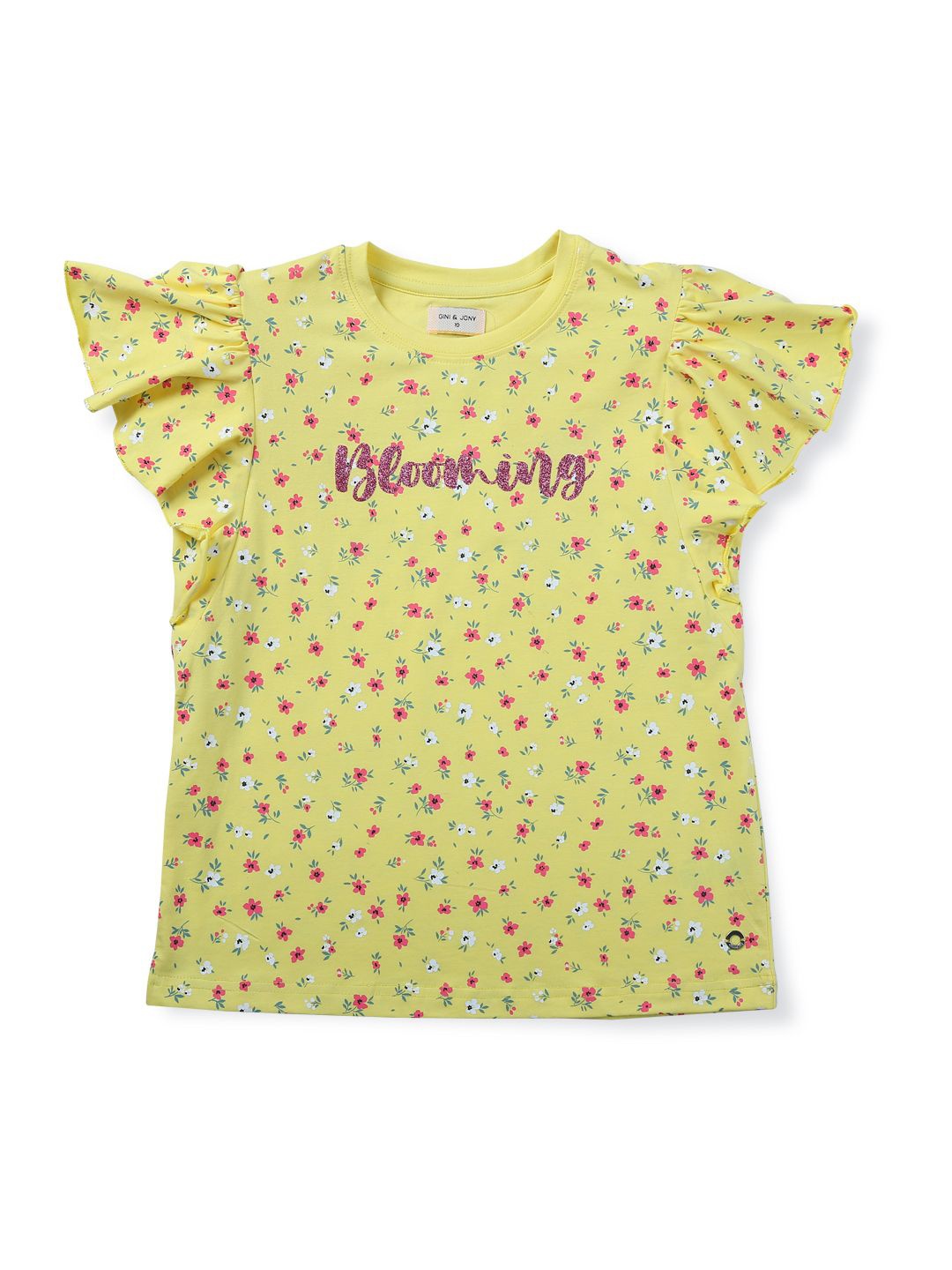 

Gini and Jony Girls Floral Printed Round Neck Cotton Top, Yellow