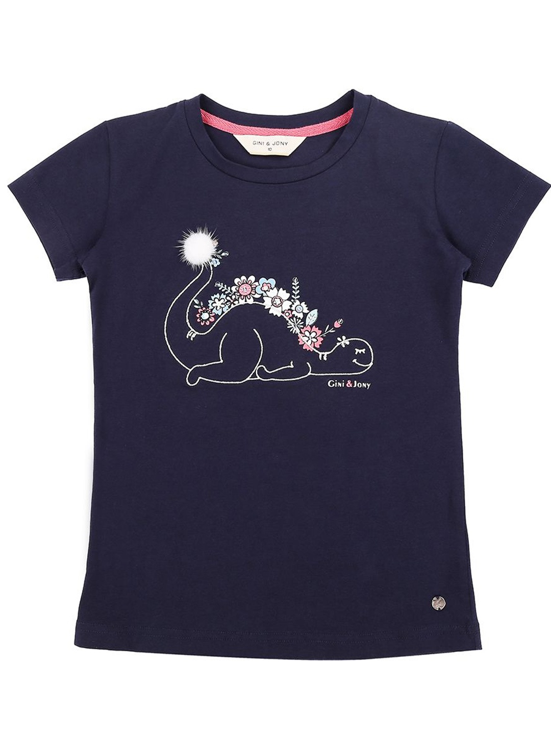

Gini and Jony Girls Graphic Printed Applique Cotton T-shirt, Navy blue