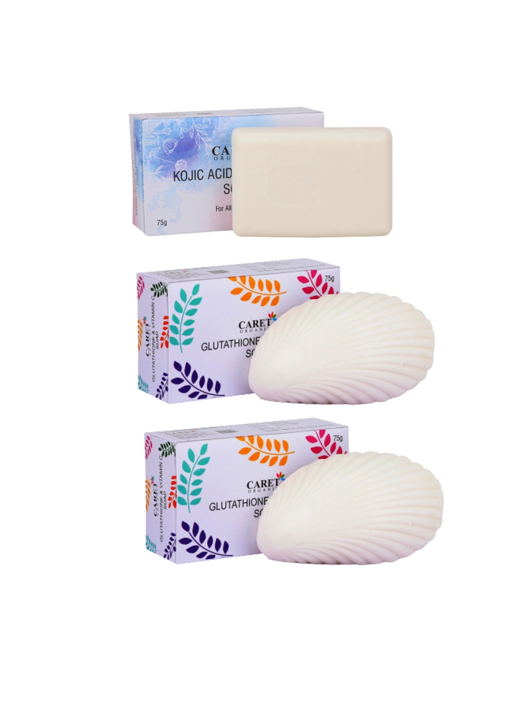 

CARET ORGANIC Set Of 3 Kojic Acid & Glutathione Soap-75 g Each, White