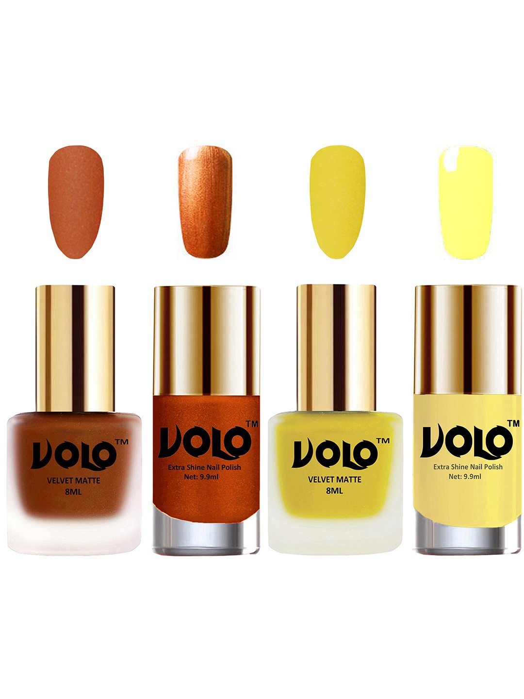 

VOLO Set Of 4 Velvet Matte & Extra Shine Nail Polish - Shade 35 - 40 - 60 - 29, Multi