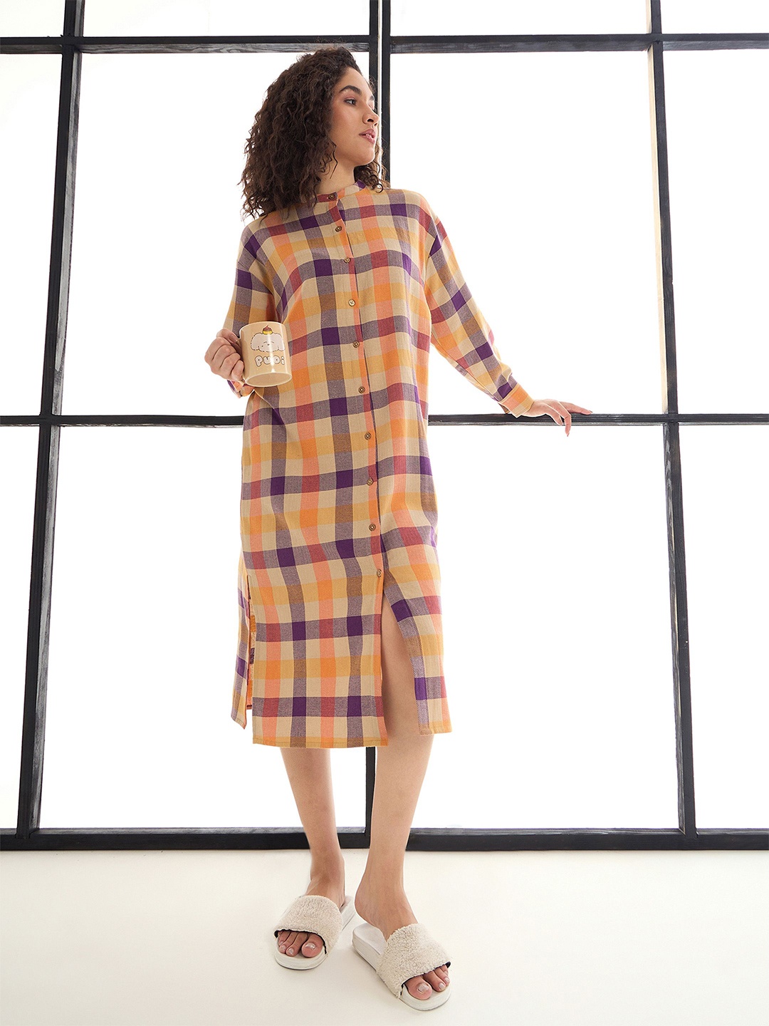 

SASSAFRAS alt-laze Checked Nightdress, Yellow