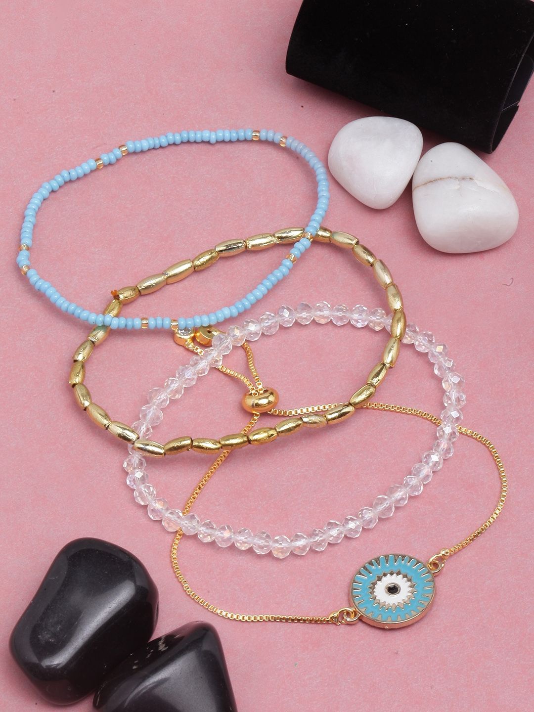 

KPOP Set Of 4 Gold-Plated Beaded Charm Bracelet