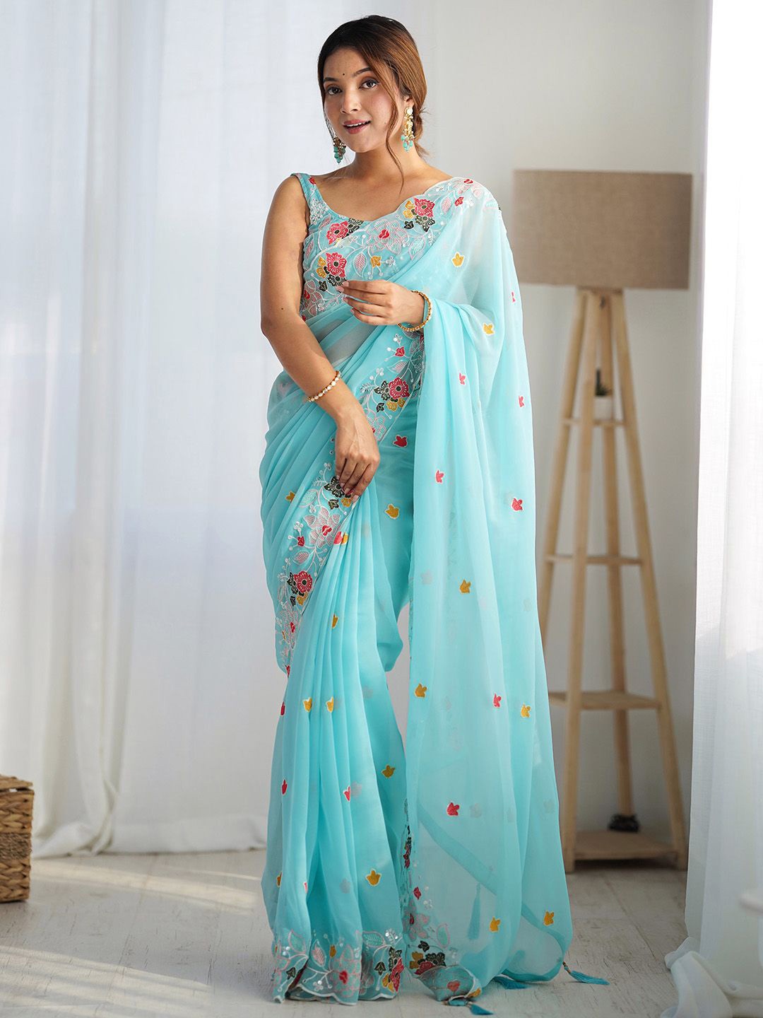 

Anouk Floral Embroidered Saree, Blue