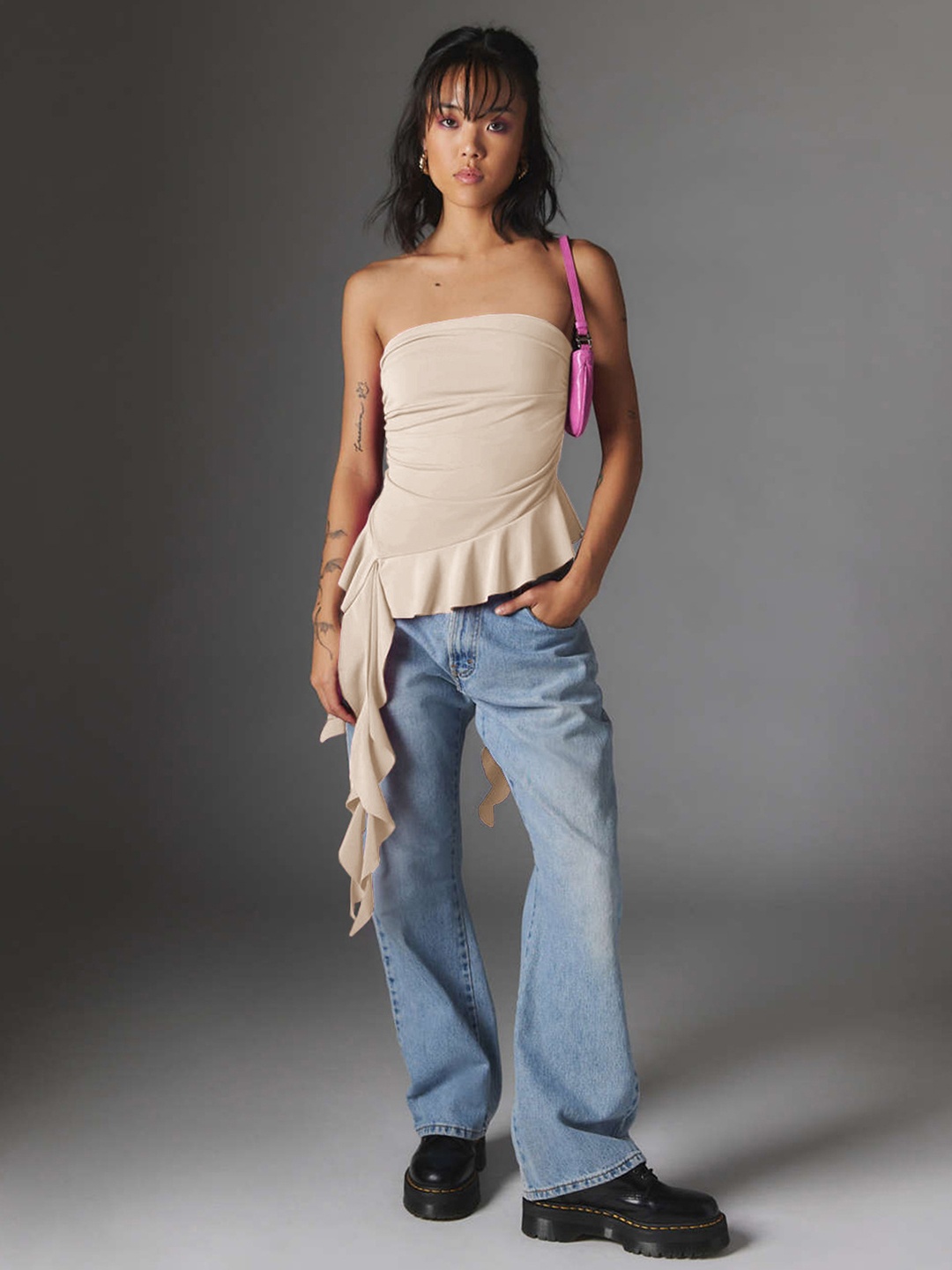

HERE&NOW Women Solid Strapless Nylon Top, Beige