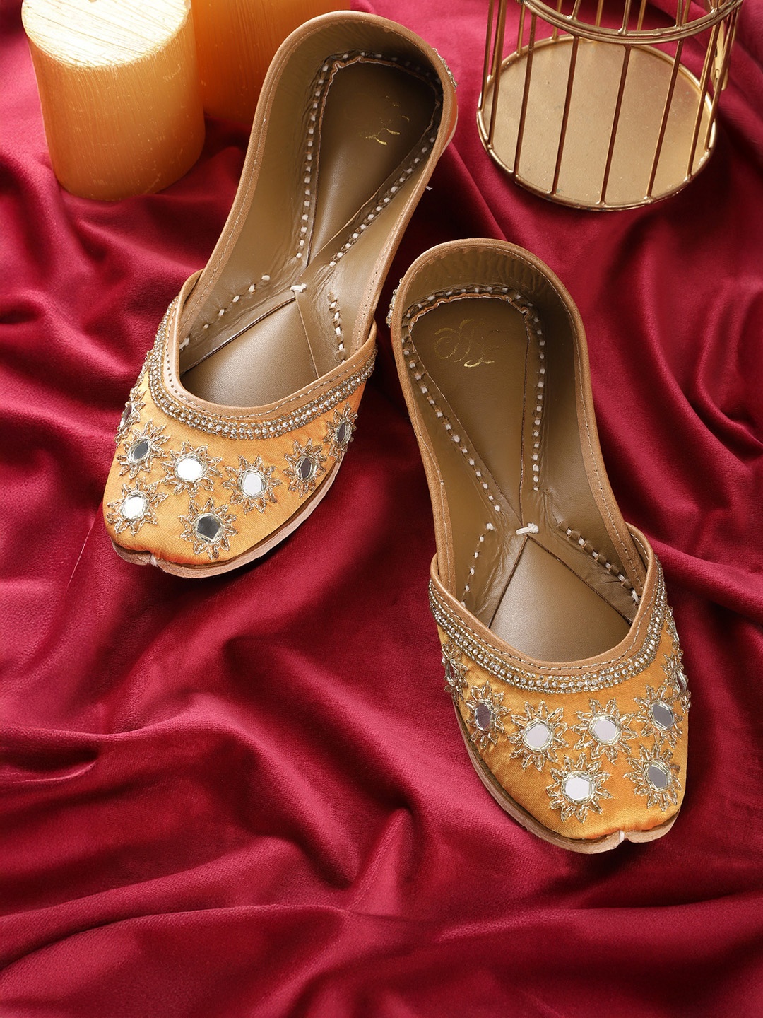 

House of Pataudi Women Embellished Ethnic Mojaris, Mustard