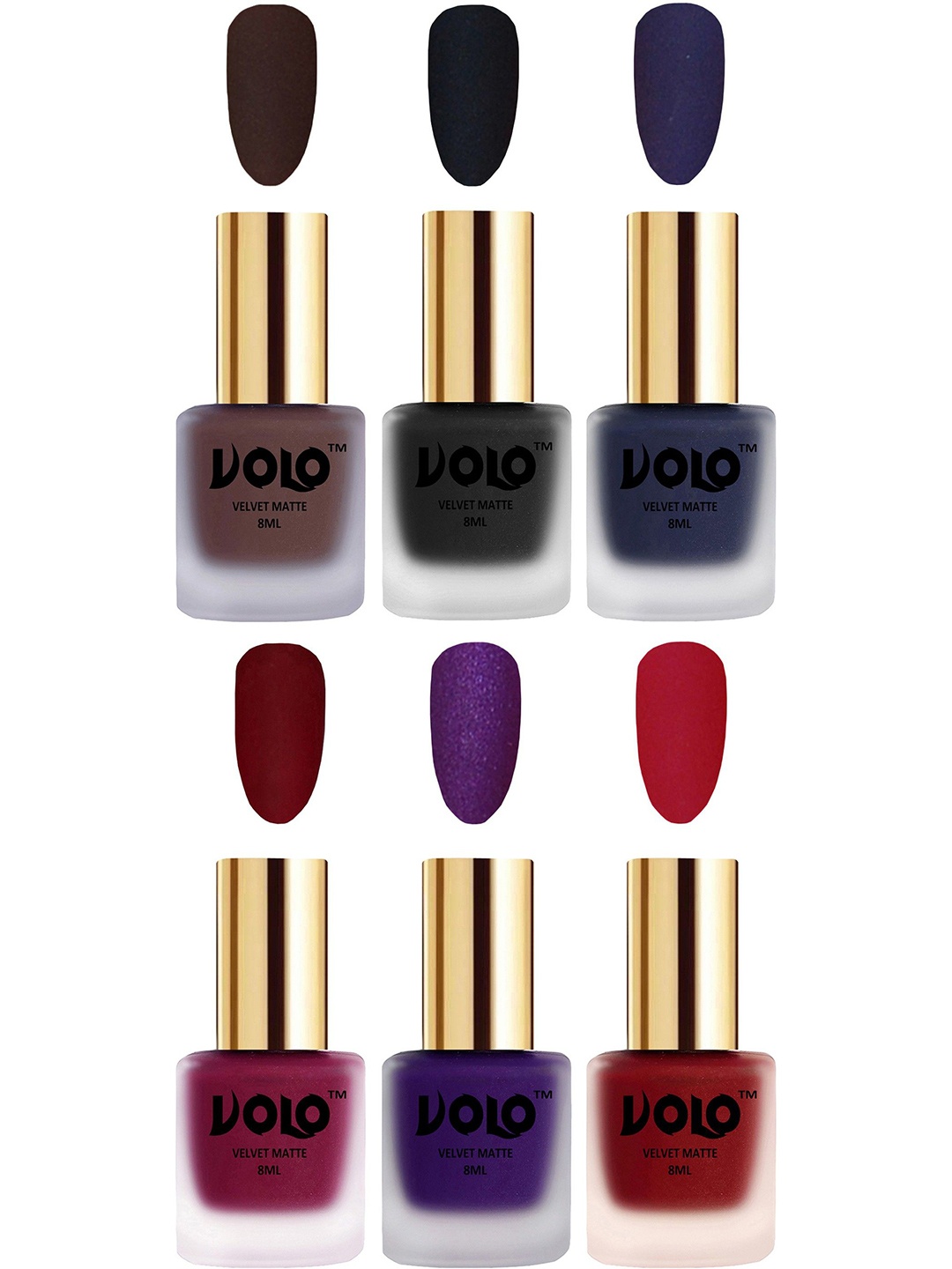 

VOLO Set Of 6 Velvet Matte Nail Polish - 8 ml Each, Navy blue