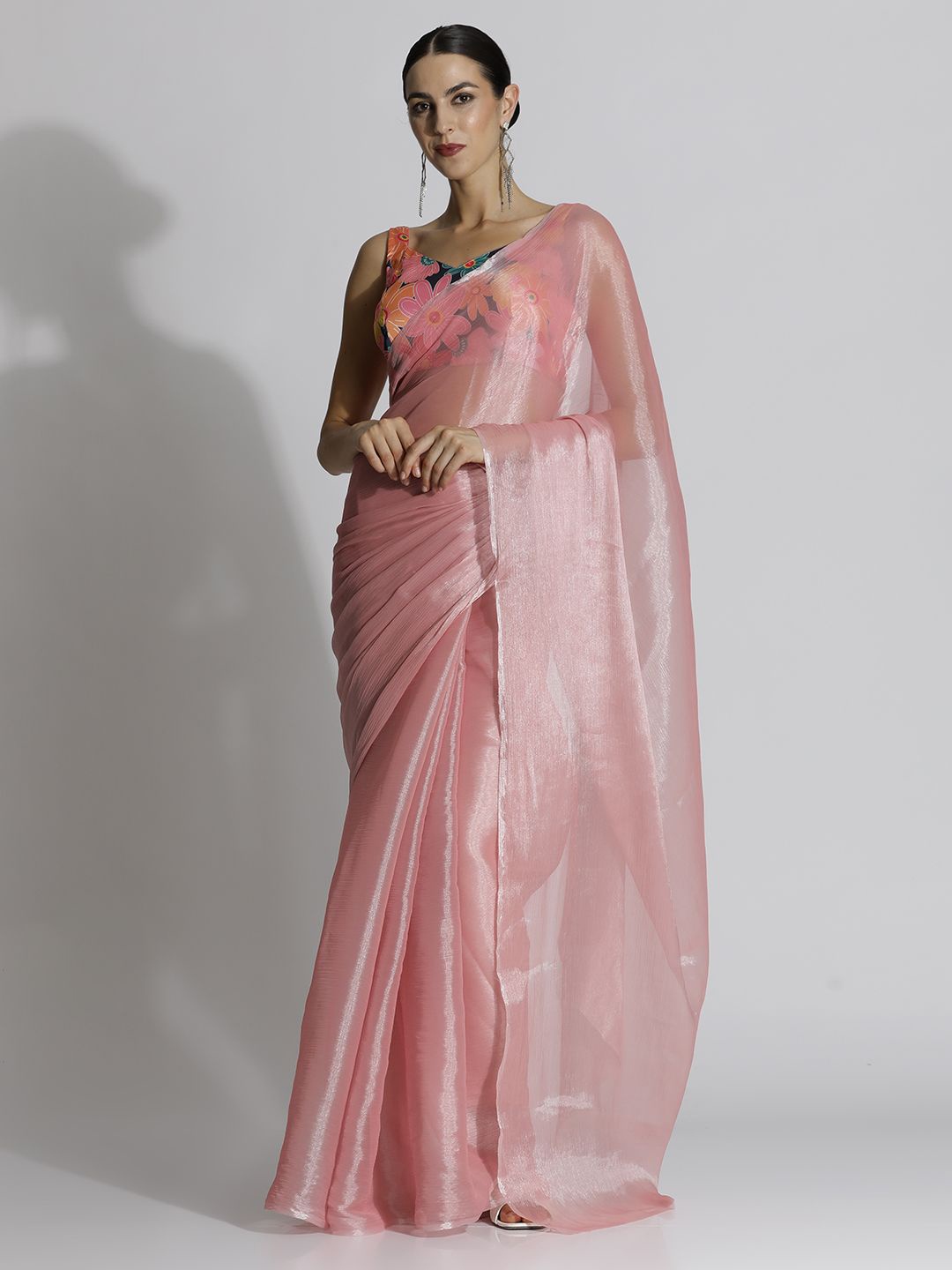 

Jaipur Kurti Ethnic Solid Tissue Saree, Peach