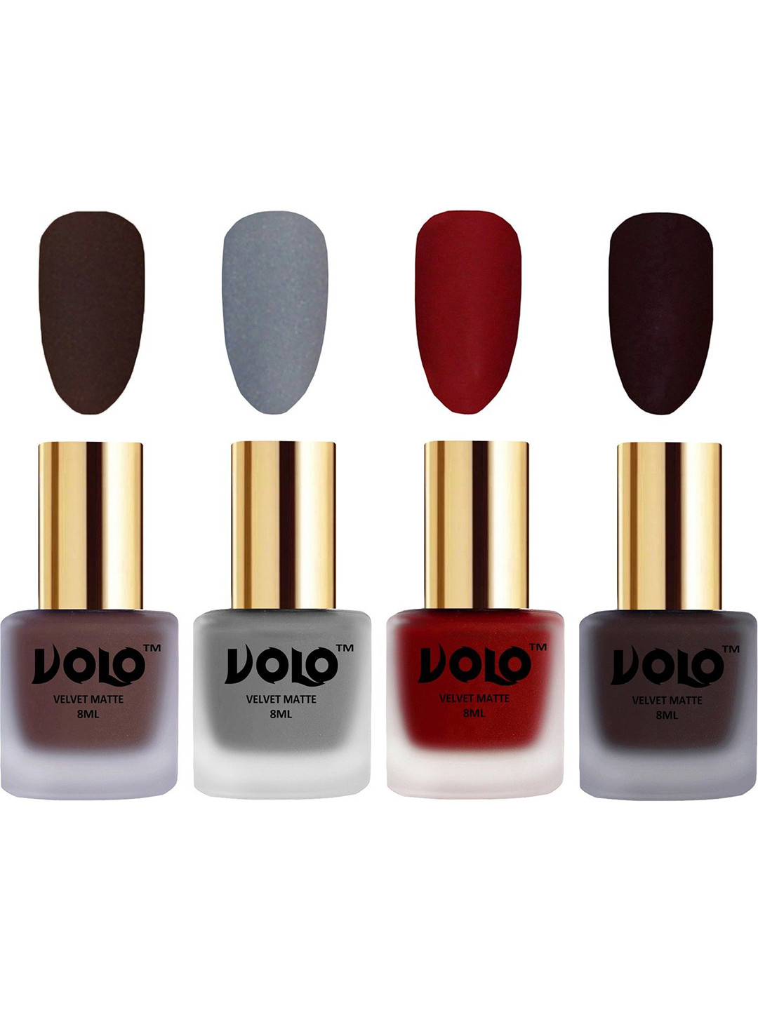 

VOLO Set Of 4 Velvet Matte Nail Polish- 8 ml Each- Shade- 2-20-22-45, Multi