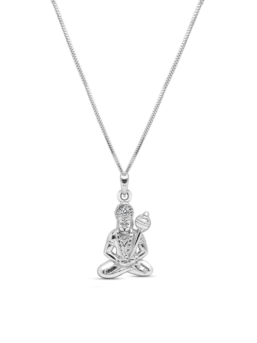 

LeCalla 925 Sterling Silver-Plated CZ-Studded Hanuman Pendant With Chain
