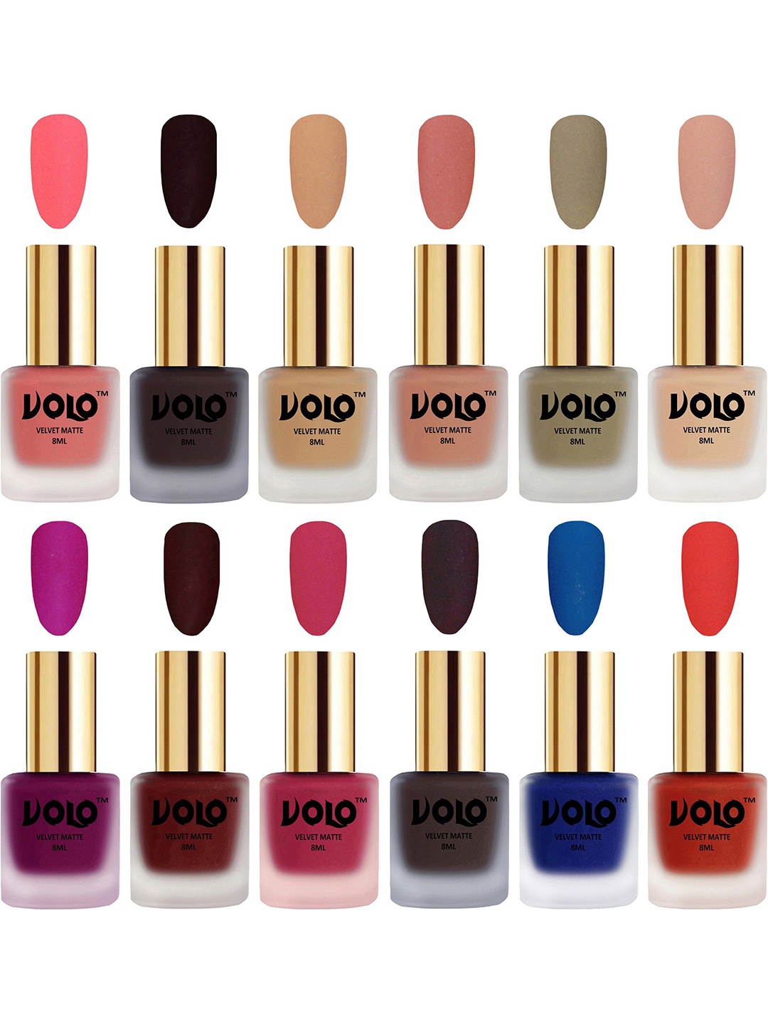 

VOLO Set Of 12 Velvet Matte Nail Polish-8 ml Each, Peach