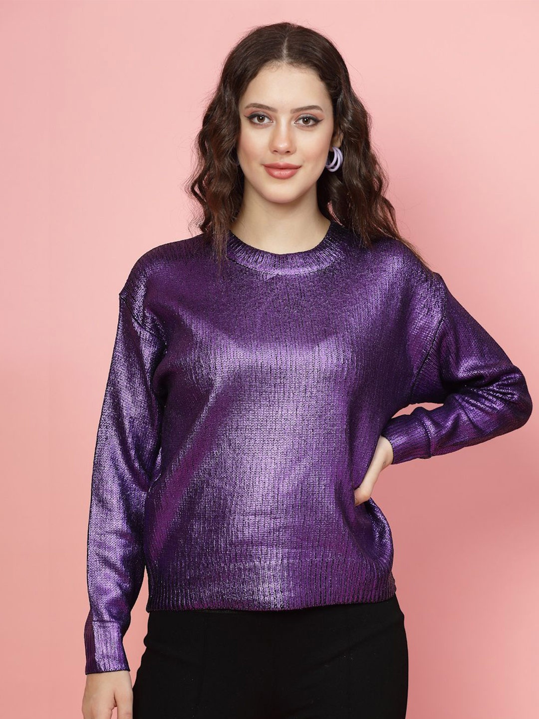 

Mafadeny Women Solid Round Neck Top, Purple