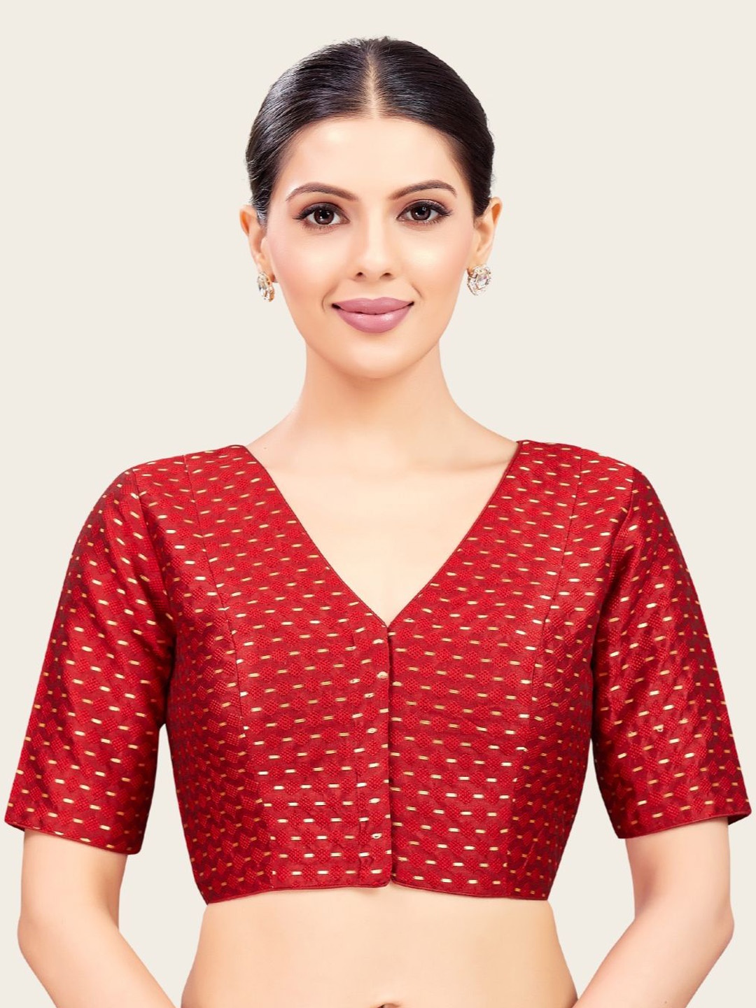 

Studio Shringaar Women Woven Design Non-Padded Saree Blouse, Maroon