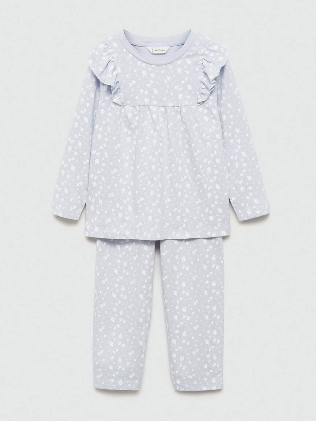 

Mango Kids Infant Girls Floral Print Ruffled Pure Cotton Night suit, Lavender
