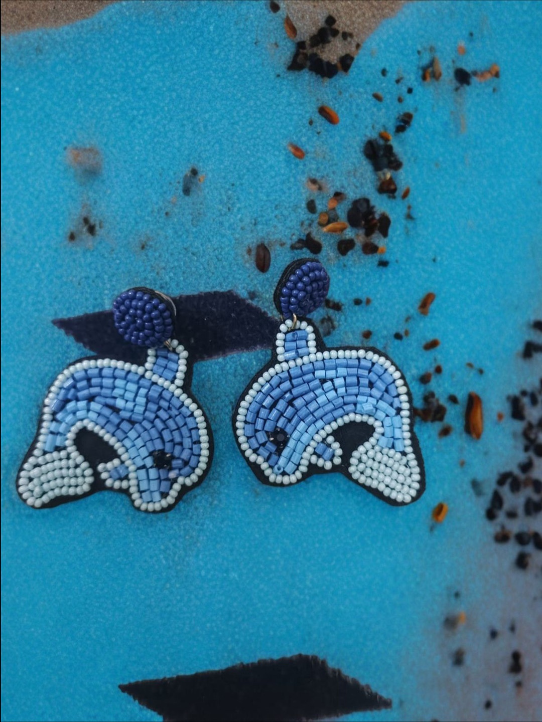 

PRIAANSHA CREATIONS Contemporary Dolphin Beaded Drop Earrings, Blue