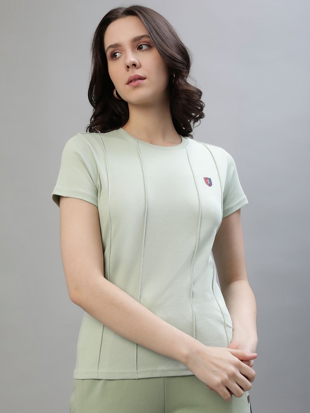

Iconic Women Solid Round Neck Cotton T-shirt, Green