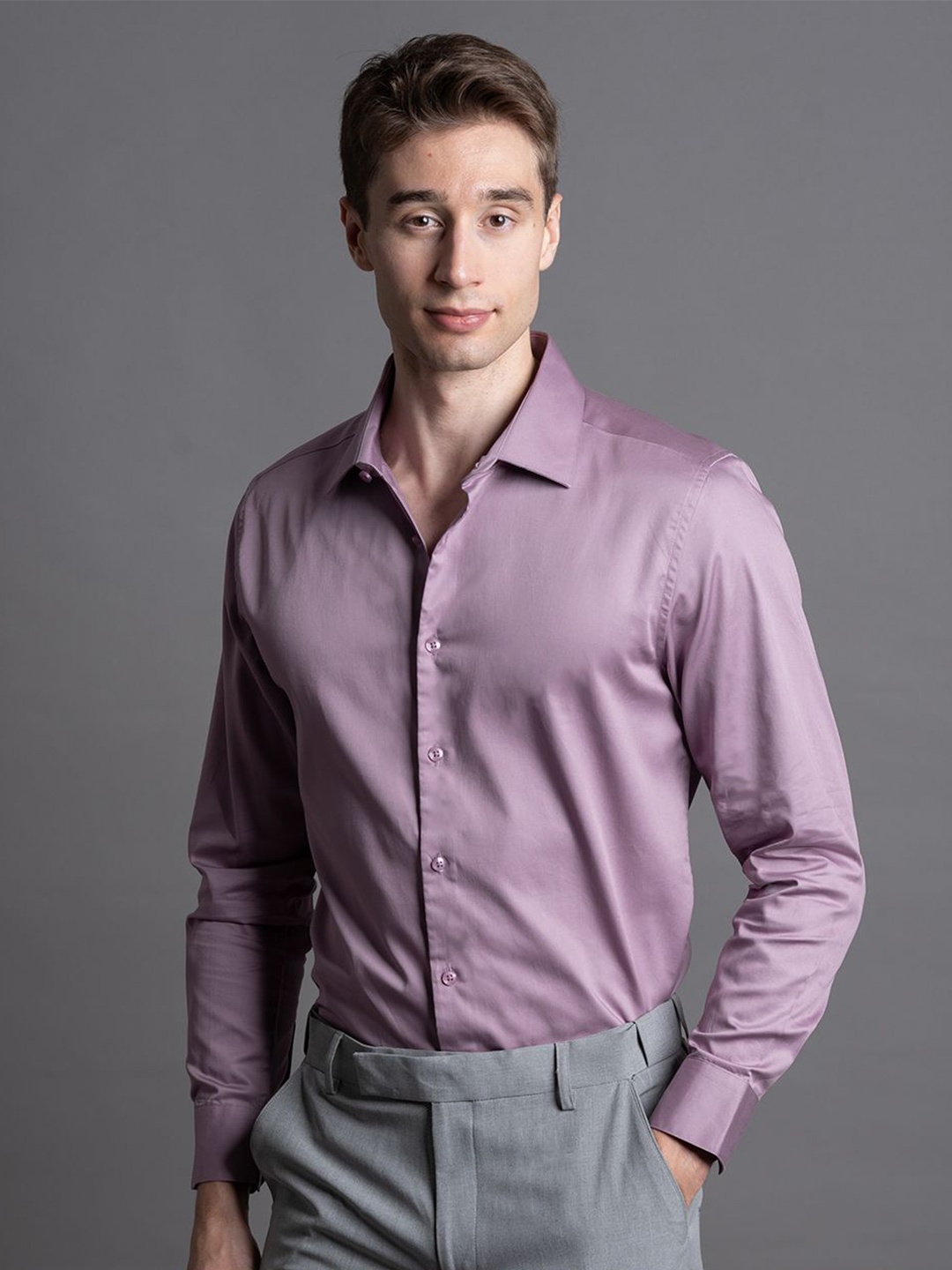 

ARISTOBRAT Men Spread Collar Solid Cotton Tailored Fit Casual Shirt, Mauve