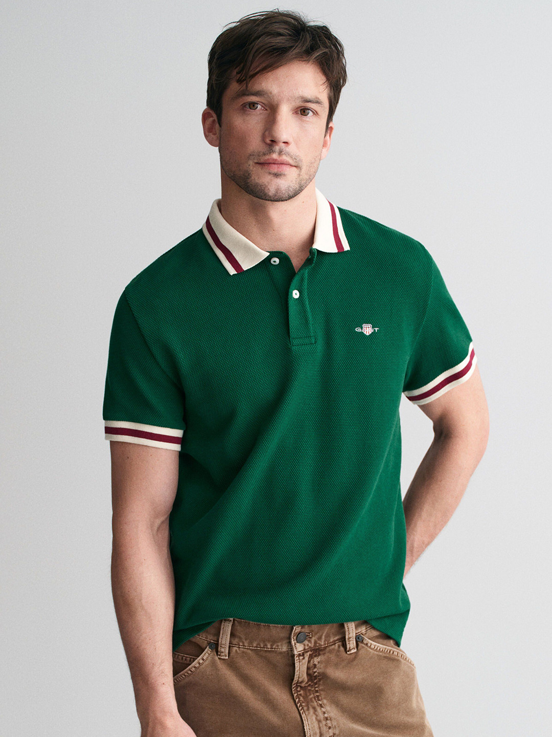 

GANT Men Solid Polo Collar Cotton T-shirt, Green