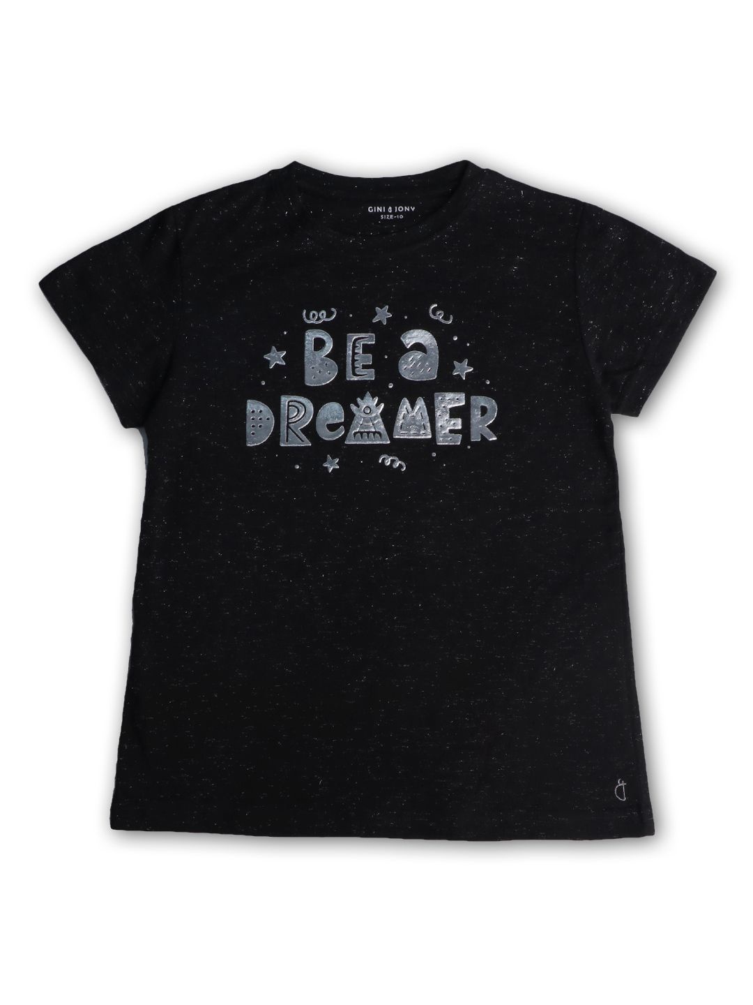 

Gini and Jony Girls Typography Printed Round Neck Cotton T-shirt, Black