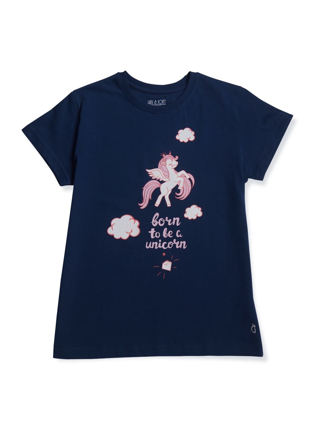 

Gini and Jony Girls Graphic Printed Round Neck Cotton T-shirt, Navy blue