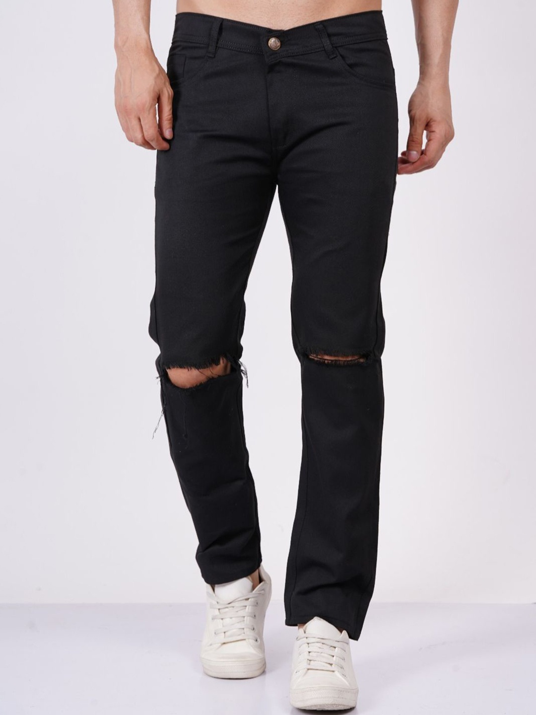 

LINARIA Men Classic Slim Fit Slash Knee Jeans, Black