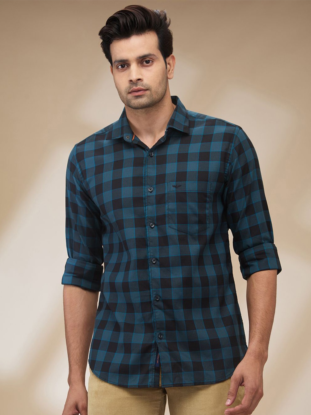 

Park Avenue Men Spread Collar Buffalo Checked Cotton Slim Fit Casual Shirt, Grey
