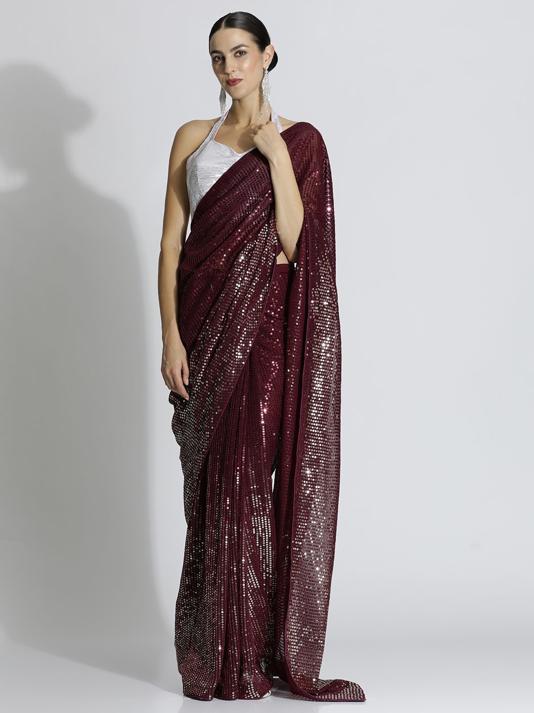 

Jaipur Kurti Embellished Sequinned Tissue Designer Saree, Maroon