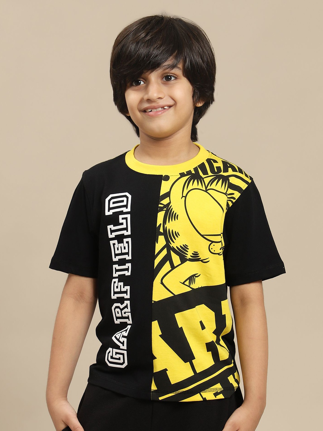 

Kids Ville Boys Garfield Graphic Printed Pure Cotton Tshirt, Black