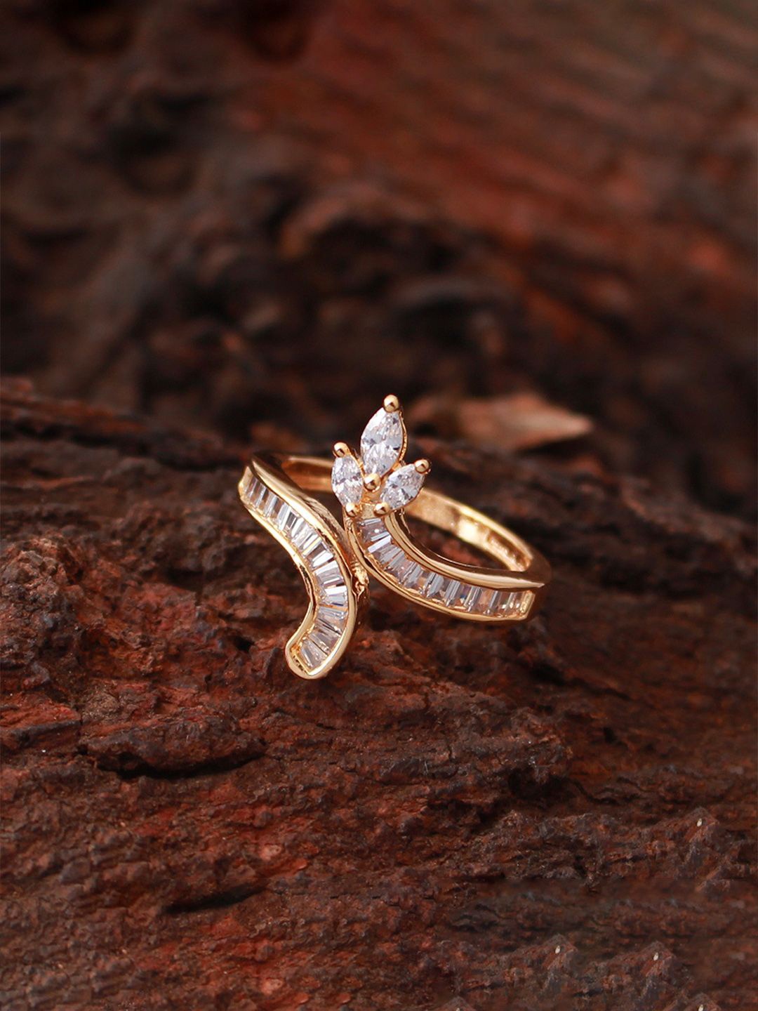 

Mirana Gold-Plated CZ Stone-Studded Finger Ring