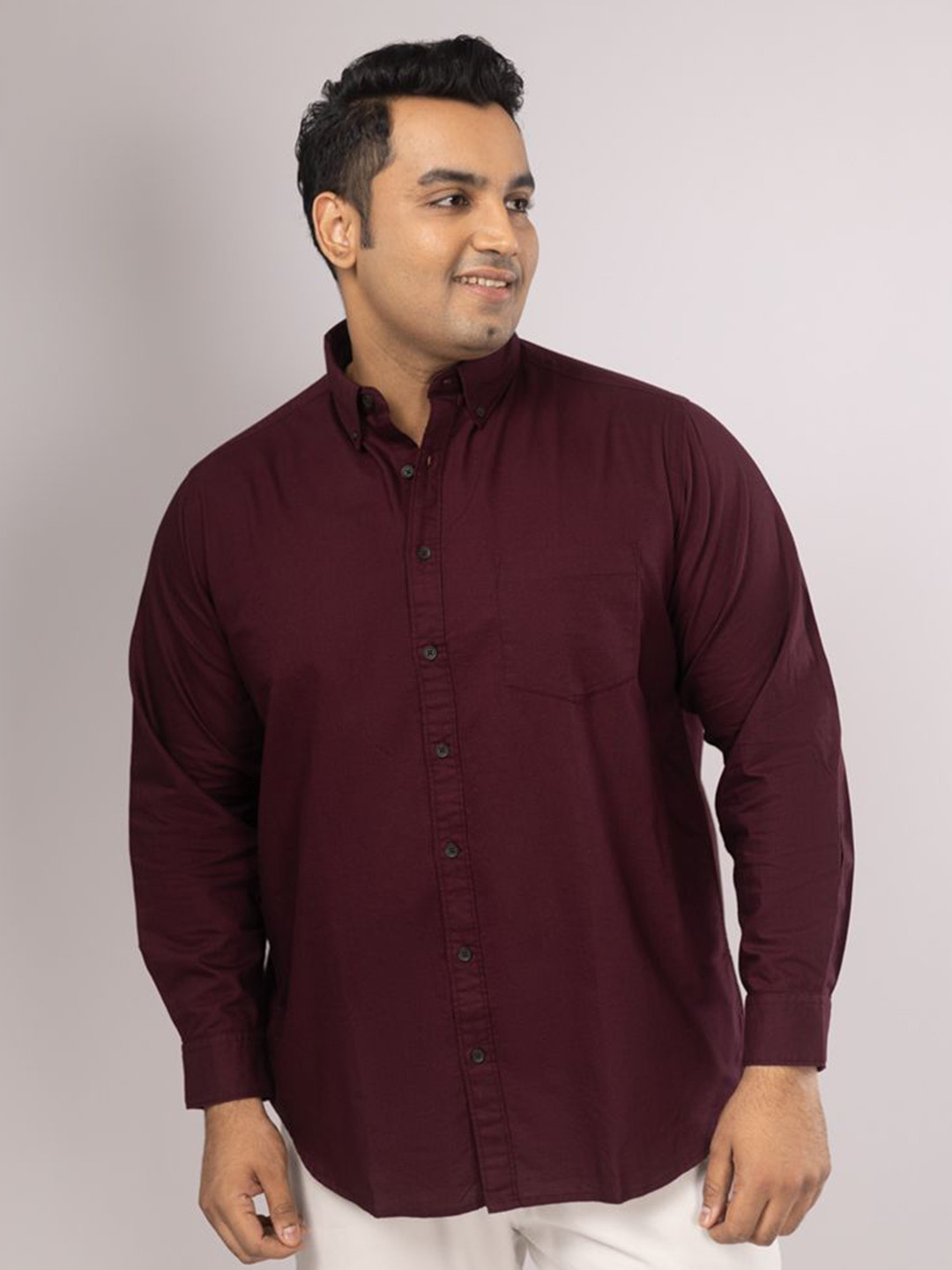 

Sizeupp Men Comfort Button-Down Collar Solid Cotton Casual Shirt, Maroon