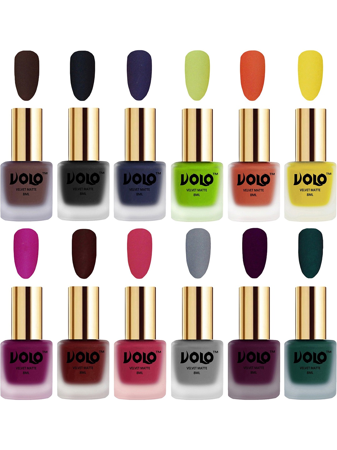 

VOLO Set Of 12 Velvet Matte Bold Colors Nail Polish - 8 ml Each, Pink