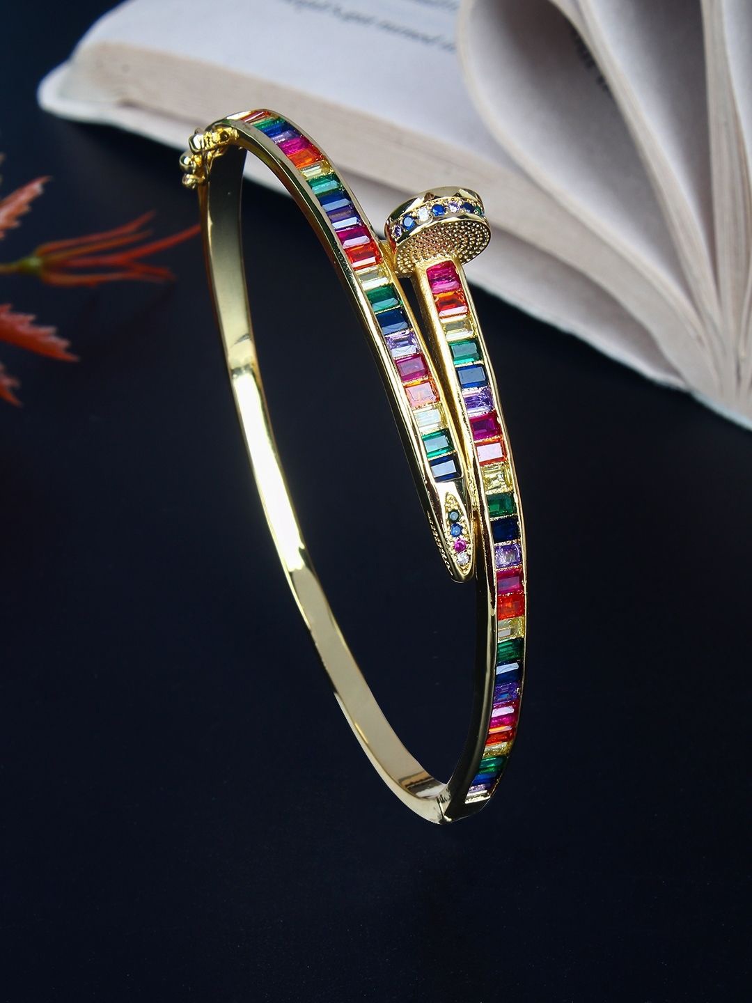 

KPOP Cubic Zirconia Gold-Plated Kada Bracelet