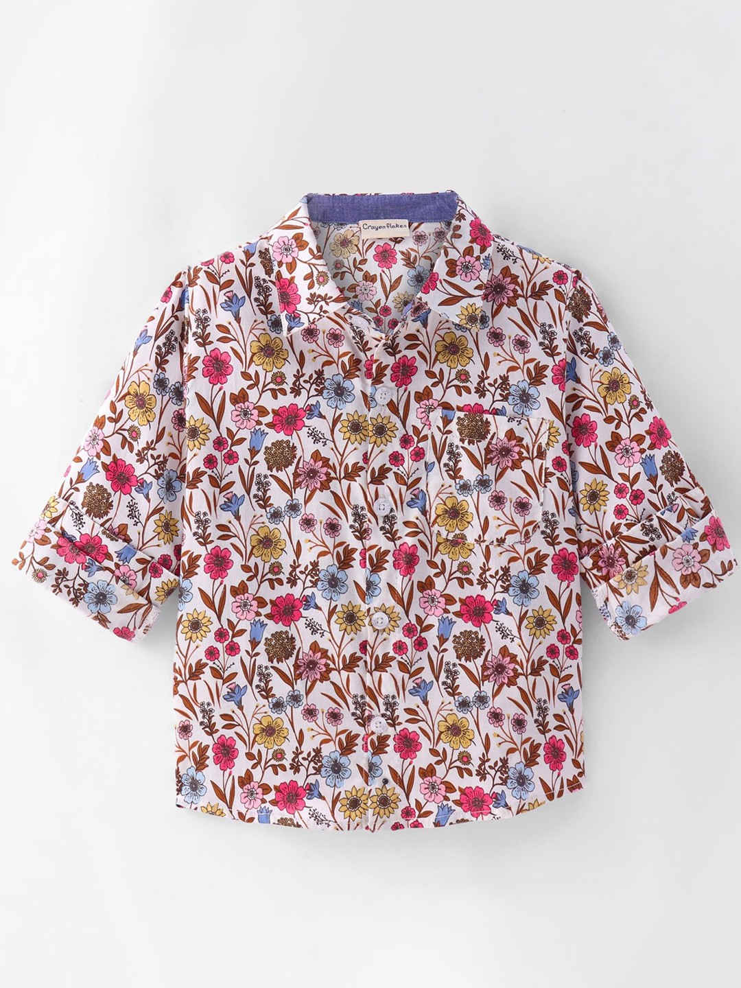 

CrayonFlakes Boys Cutaway Collar Floral Printed Cotton Casual Shirt, Off white