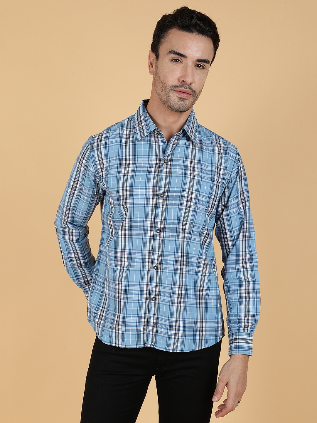 

Kotty Men Relaxed Spread Collar Graphic Printed Casual Shirt, Blue
