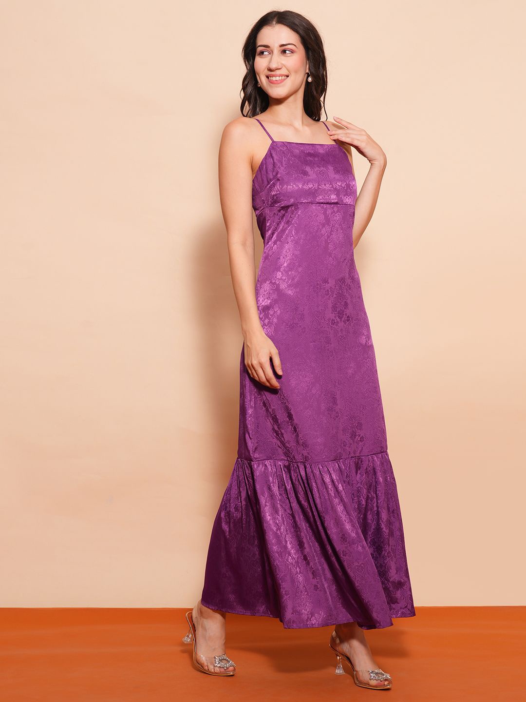 

Globus Self Design Satin A-Line Maxi Dress, Purple