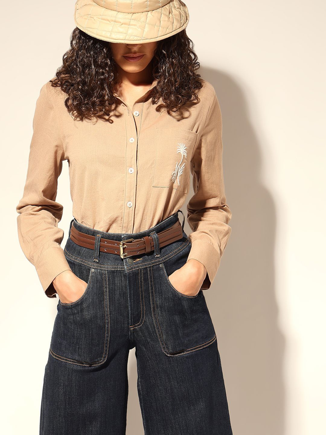 

Vero Moda Women Spread Collar Solid Cotton Casual Shirt, Brown