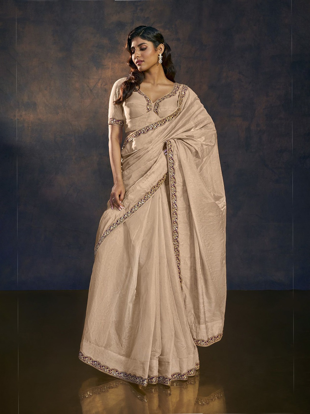 

SALWAR STUDIO Pure Silk Banarasi Saree, Beige