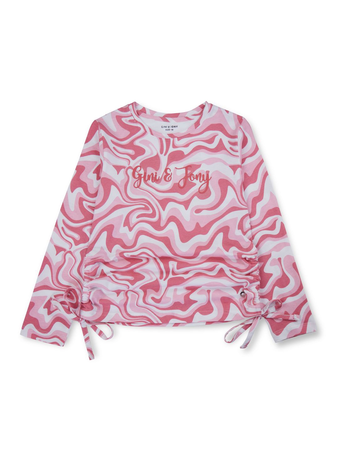 

Gini and Jony Girls Abstract Printed Round Neck Cotton Top, Pink