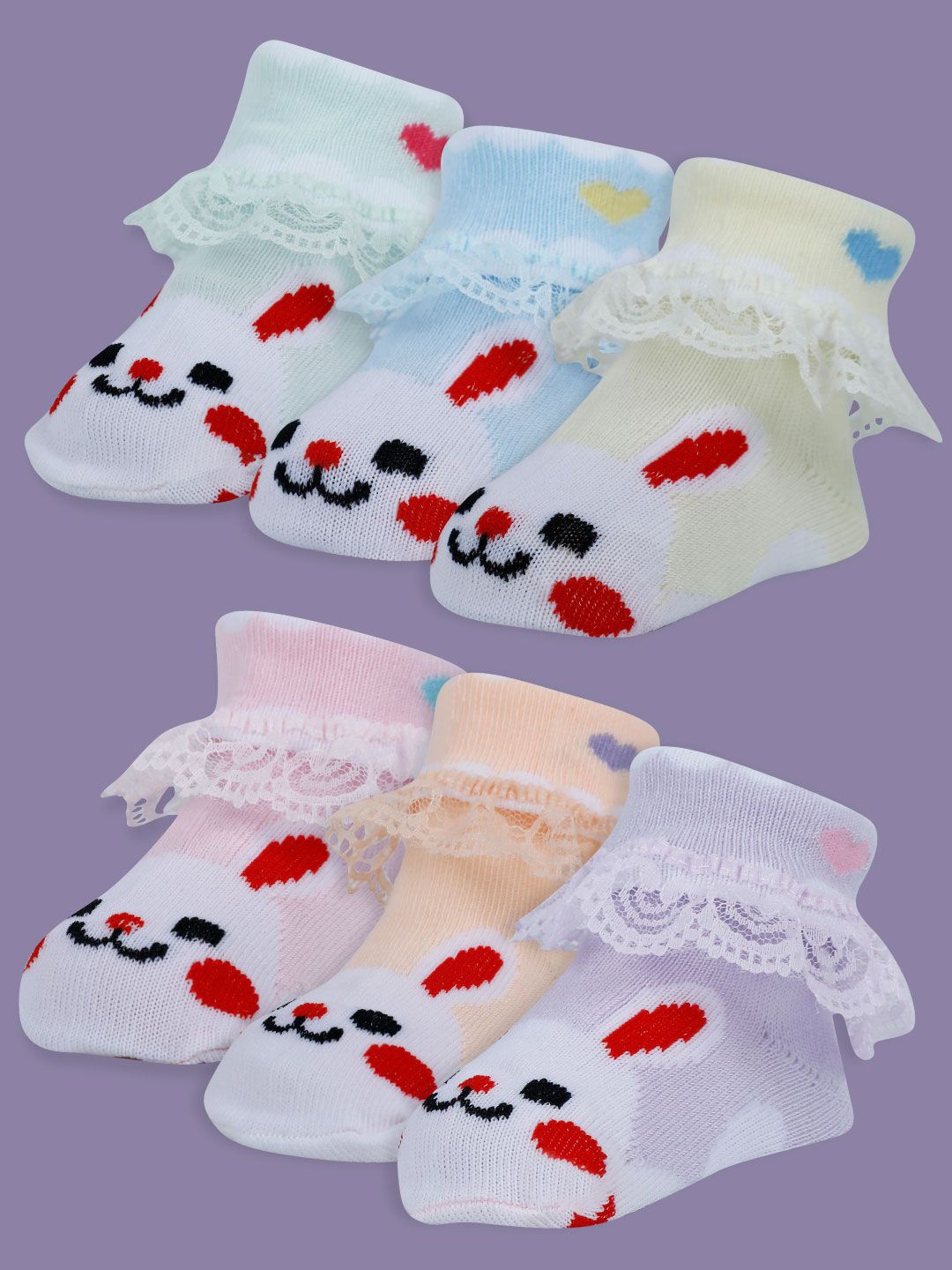 

Baby Moo Infant Girls Pack Of 4 Patterned Cotton Ankle-Length Socks, Peach