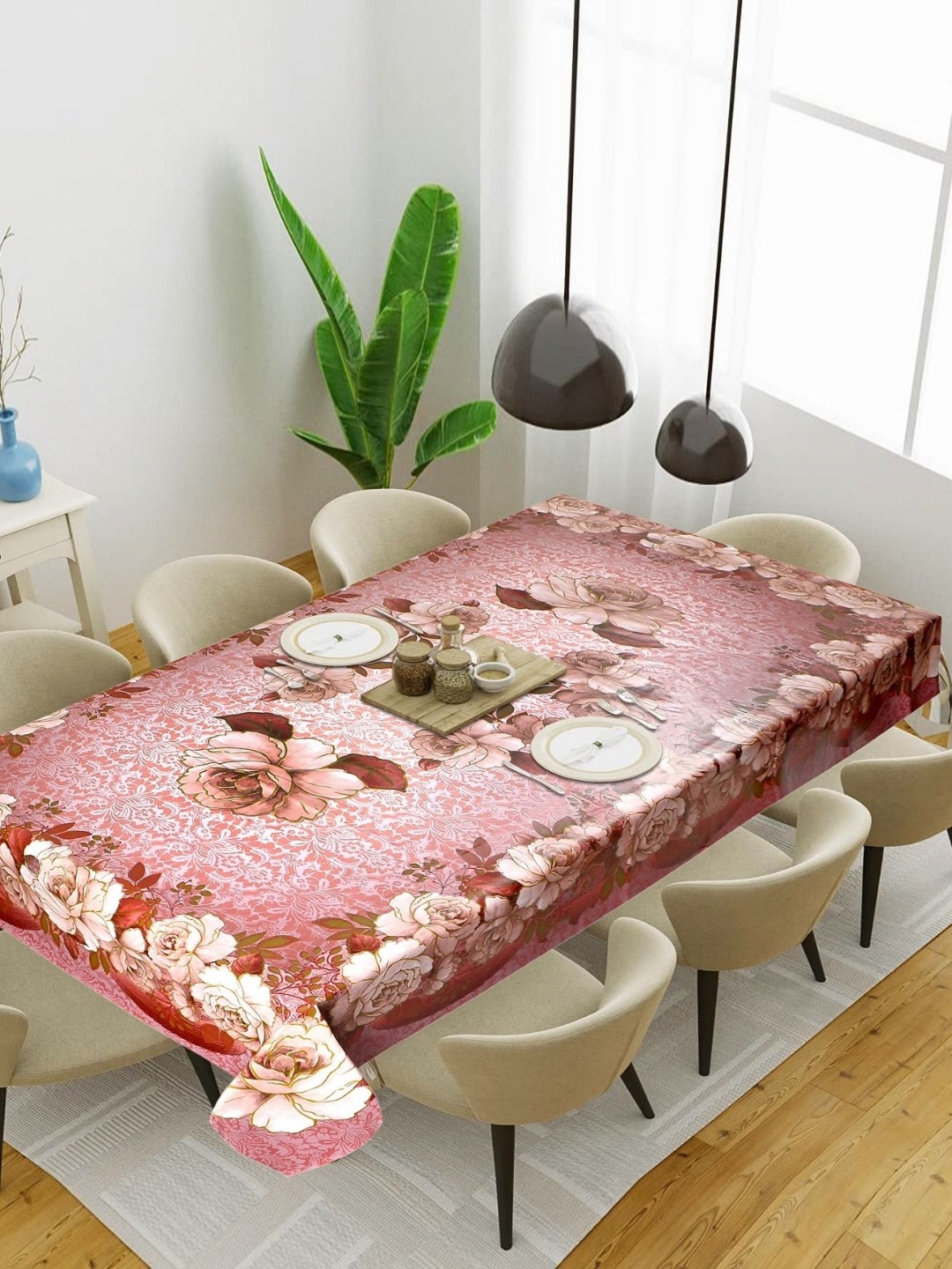 

LooMantha Red & Brown Floral Waterproof 6-Seater Table Cover