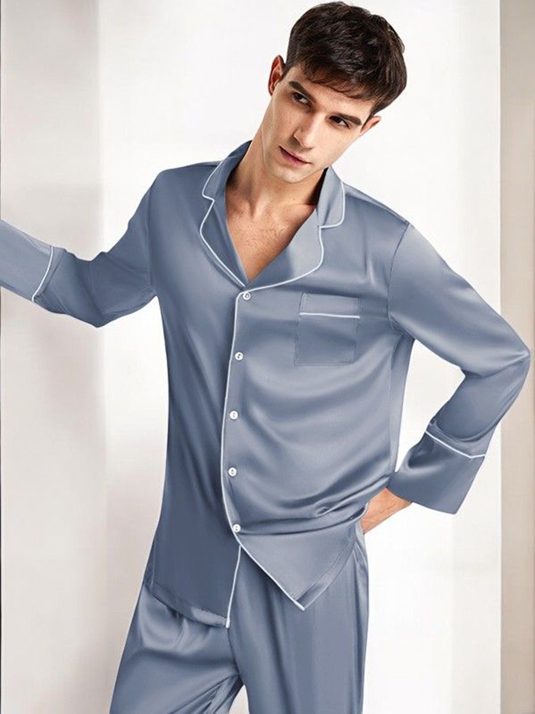 

Bella Babe by SK Lapel Collar Night suit, Blue