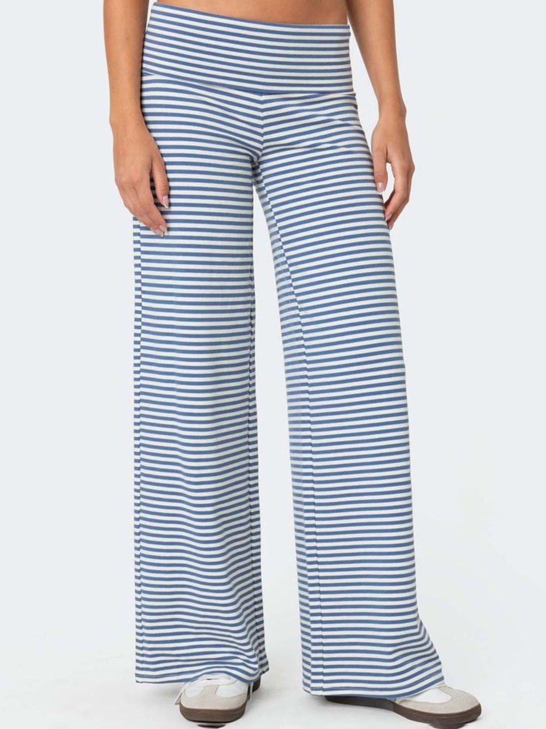 

LULU & SKY Women Striped Flared Low-Rise Parallel Trousers, Blue