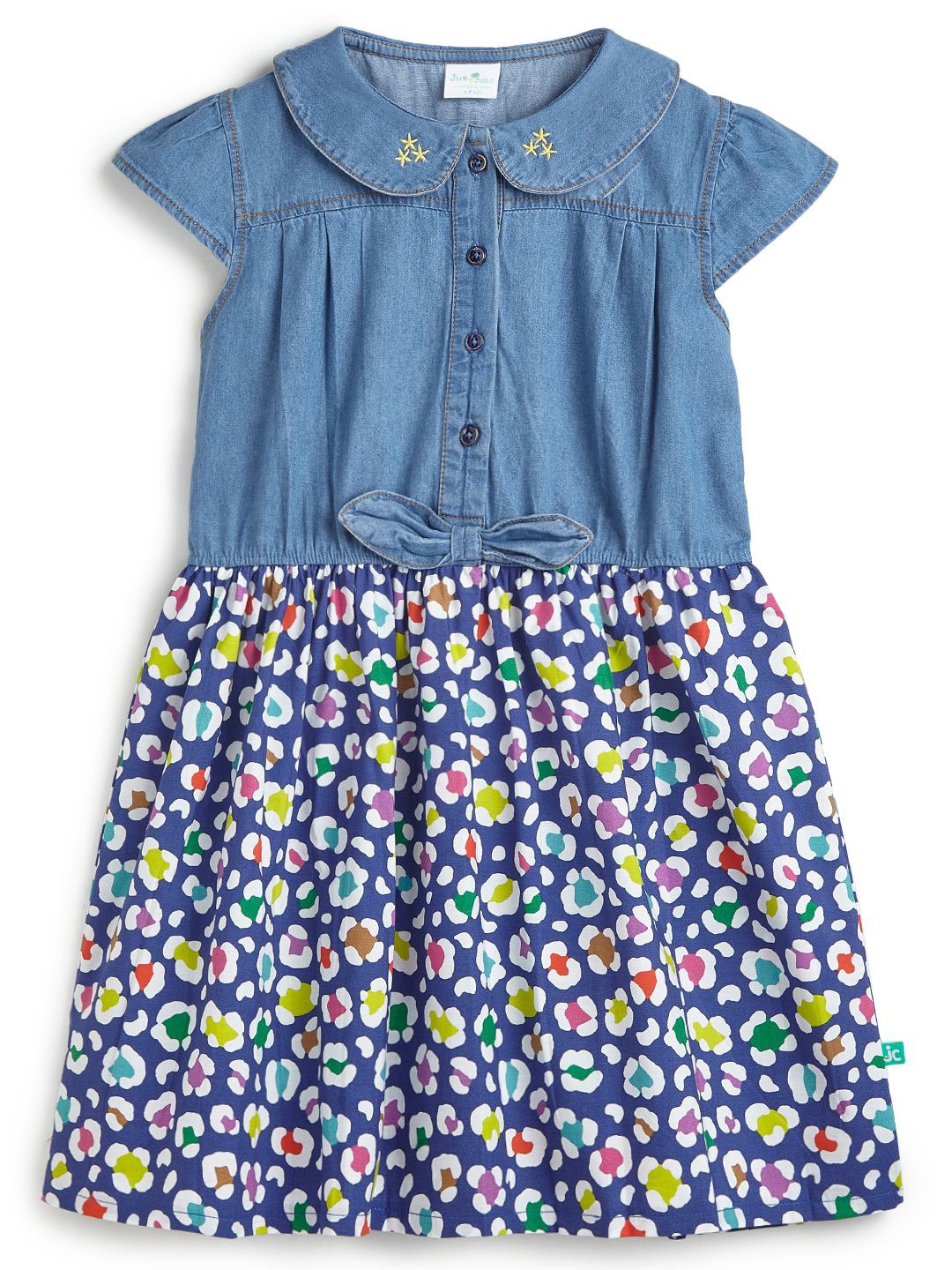 

JusCubs Girls Cotton Floral Print Peter Pan Collar Fit & Flare Dress, Navy blue