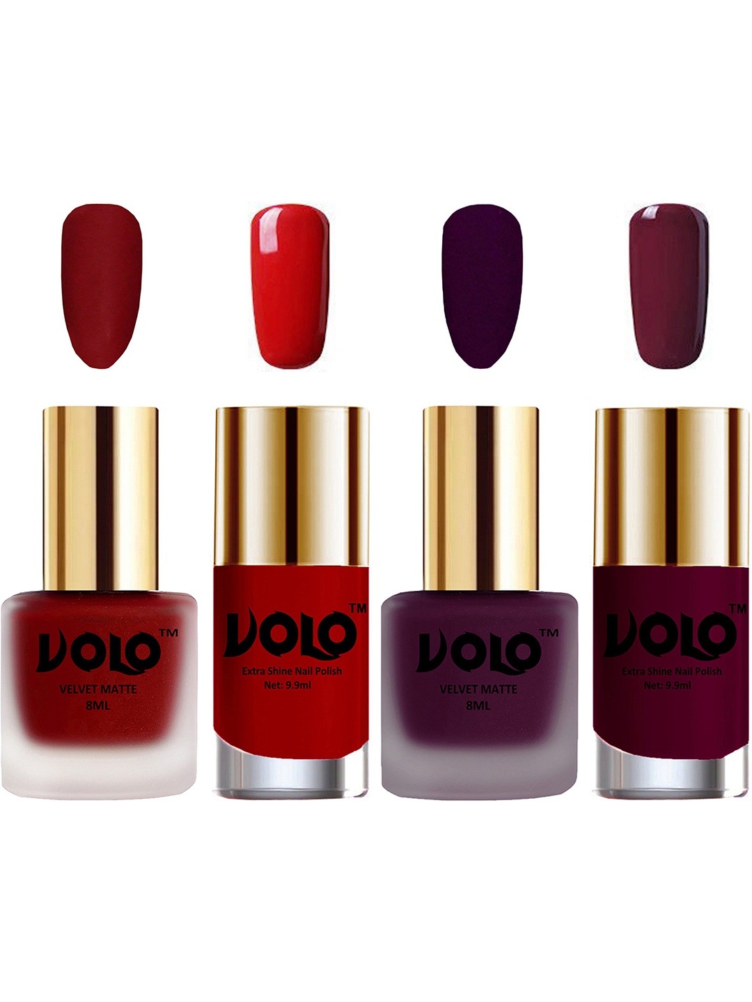 

VOLO Set Of 4 Velvet Matte & Extra Shine Nail Polish - 8 ml Each & 9ml Each-22-46-36-34, Multi