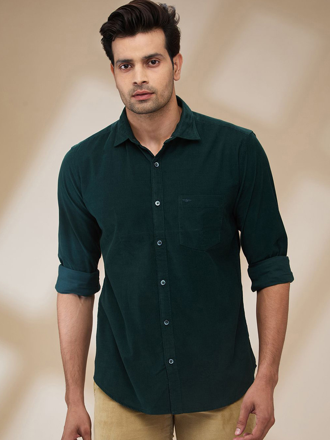 

Park Avenue Men Spread Collar Solid Cotton Slim Fit Casual Shirt, Green