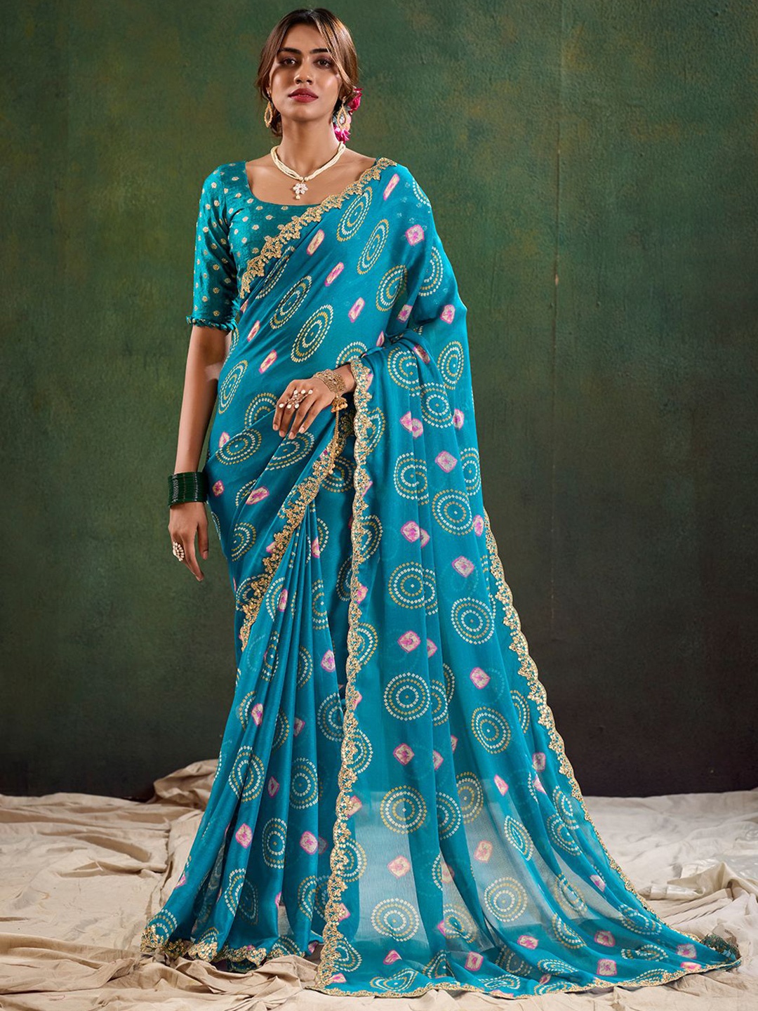 

Panzora Bandhani Embroidered Saree, Blue