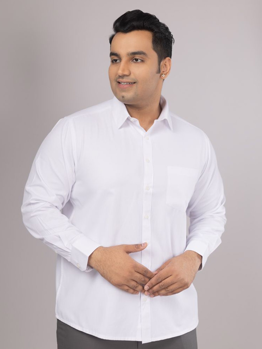 

Sizeupp Men Comfort Spread Collar Solid Cotton Casual Shirt, White