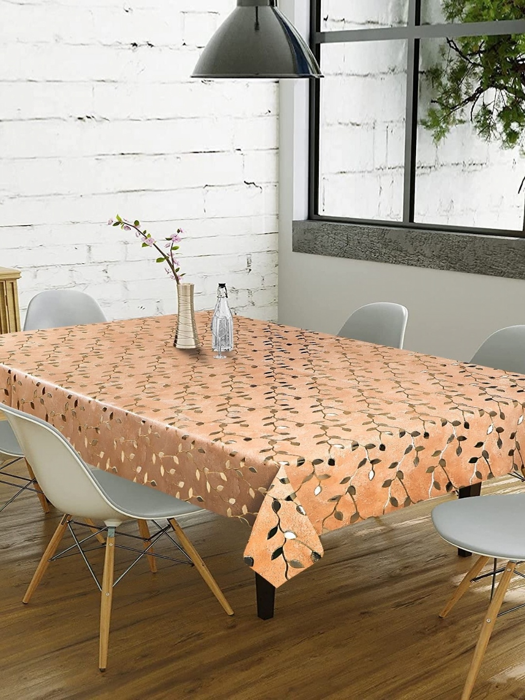 

Dakshya Industries Brown & Gold-Toned Floral Printed Waterproof 6-Seater Table Cover